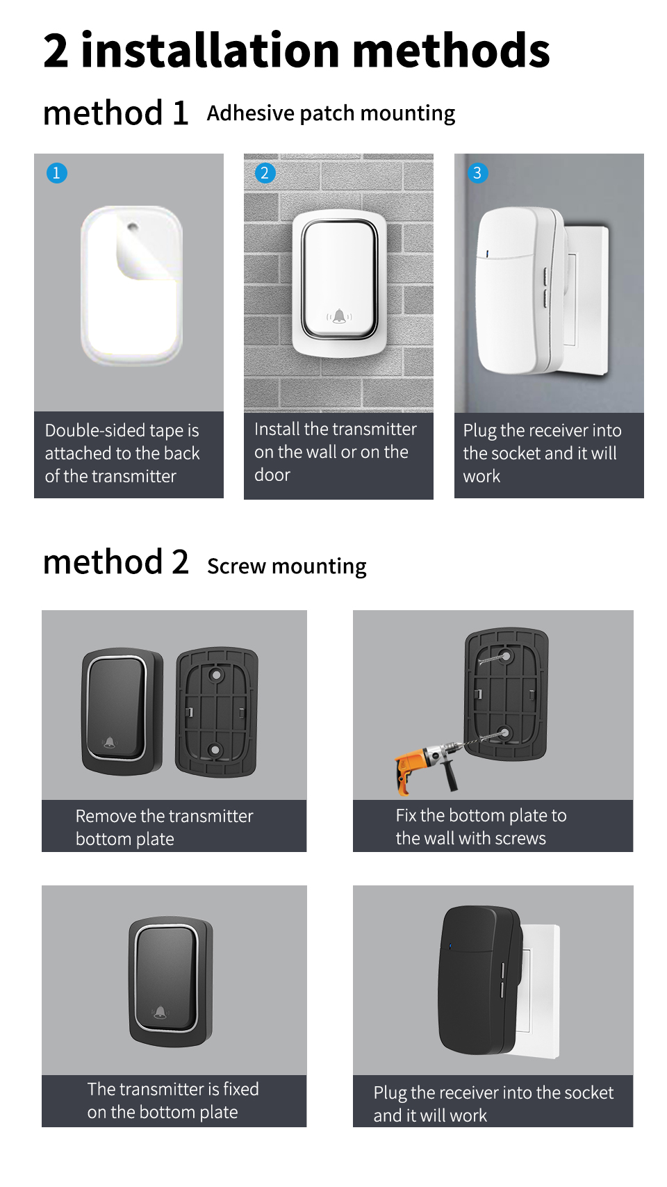 US EU UK Plug Tuya Video Doorbell Self Powered Waterproof Door Bell 150M