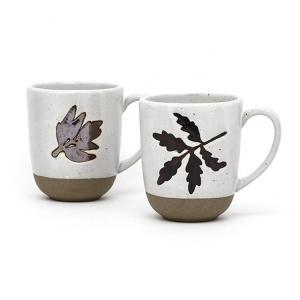 China Ceramic Coffee Cup Handmade Harvest Coffee Mug Stoneware Mugs Gift 3D Silk Print Five Leaves on sale