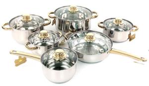 Quality Double Ear Stainless Steel Cooking Pot 12pcs With Glass Lid for sale
