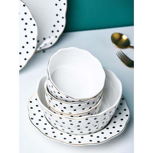 Stylish Nordic Design Dinner Set Ceramic Plates Bowls Spoons With Wave Point Geometry