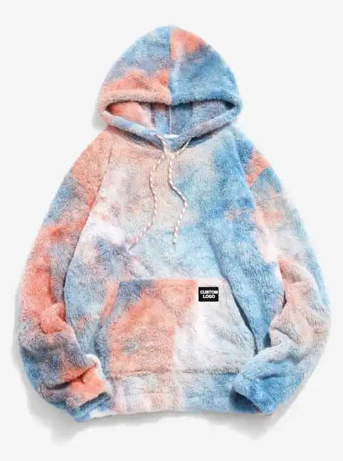 Knitted Weaving Method Tye-Dye Hoodies For Men With Faux Fur Fashion