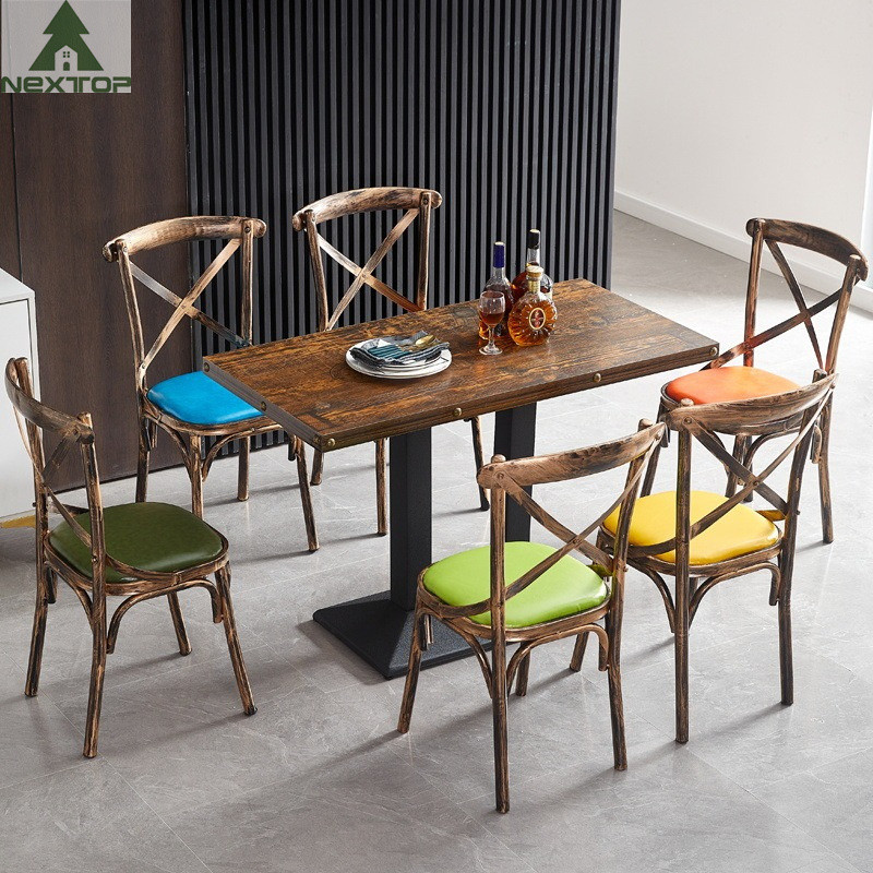 Large Retro Metal Cafe Restaurant Chair Sofa Set Economic Industrial Hotel Bar Shop