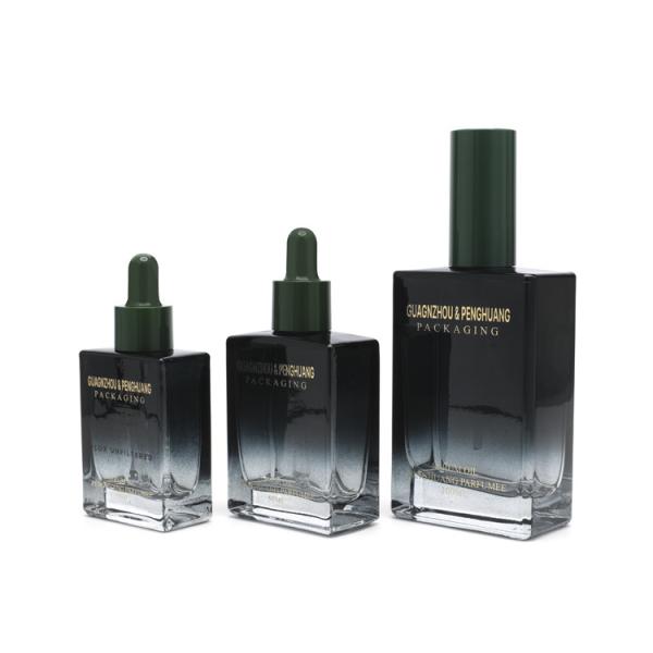 Cosmetic 30ml 50ml 100ml Empty Black Square Luxury Serum Glass Essential Oil Dropper Bottle