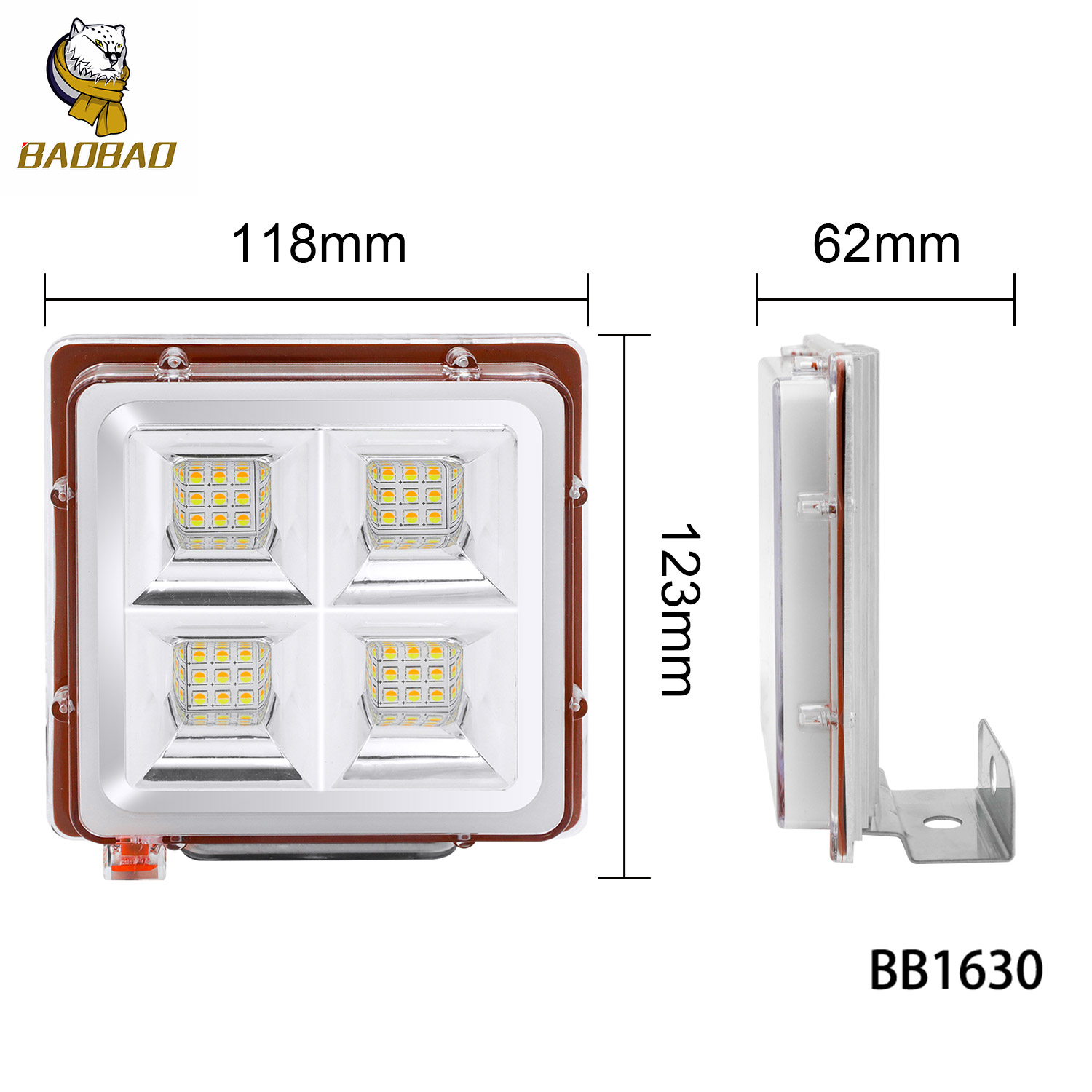 4 Inch 42W 4 Hole 48 LED Square Design Universal LED Work Light