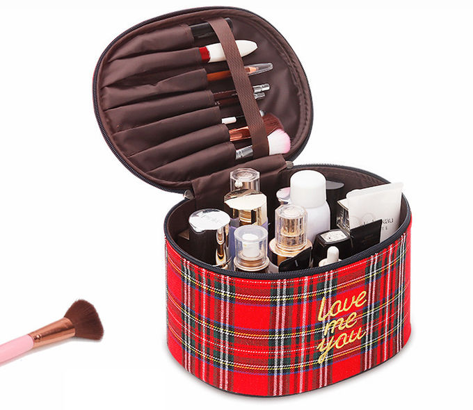 Zipper Closure Grid Cylinder Travel Toiletry Bag