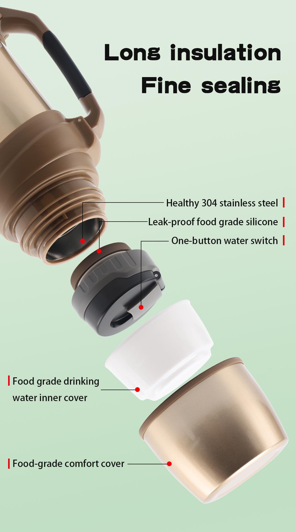 2.0L Double Wall Vacuum Travel Pot For Cooking Large Thermos Travel Flask Keeps Cold Up To 72 Hours