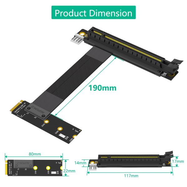 M.2 NGFF Key M to PCI-e 16x Riser Adapter with PCI-e 3.0 X16 8G/bps Speed, 19CM Cable Length, Supports GTX1080ti Graphics Cards