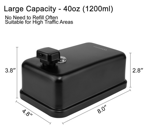 INOVI ZSH12-1200BF-BLACK Commercial Wall Mounted Matte Black Soap Dispenser For Bathroom