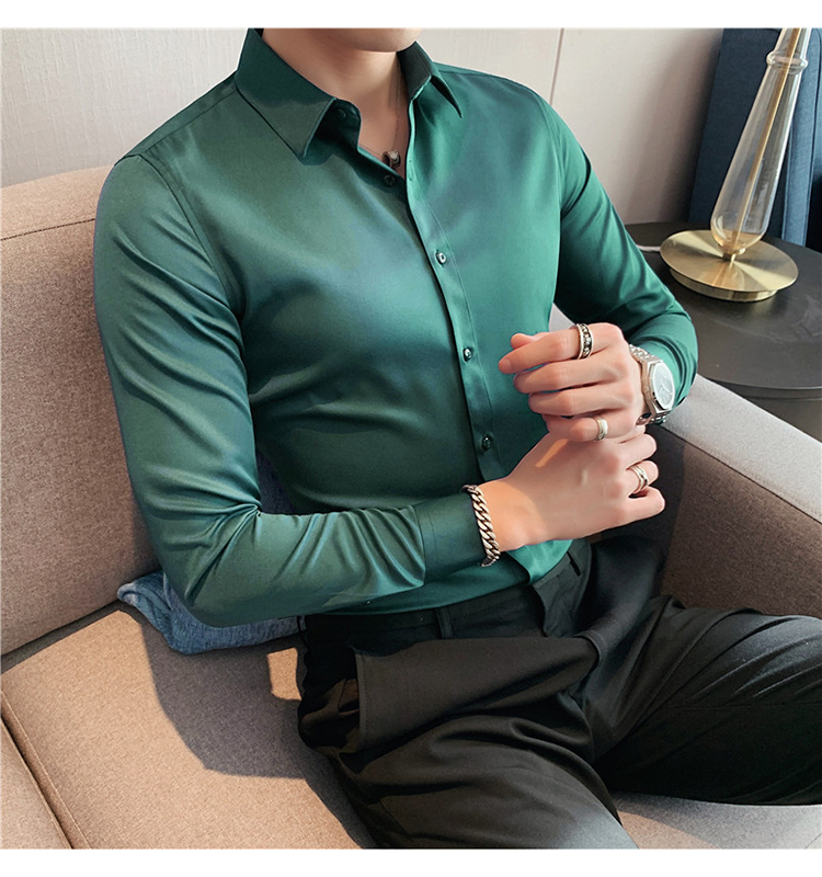 Viscose/Polyester/Spandex Formal Shirt for Men Professional Slim Fit Solid Color Shirt