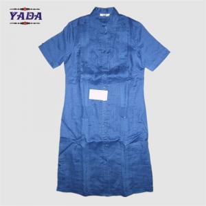Quality Front button blue linen short sleeve designs casual long slim sexy girl dress for fat women for sale