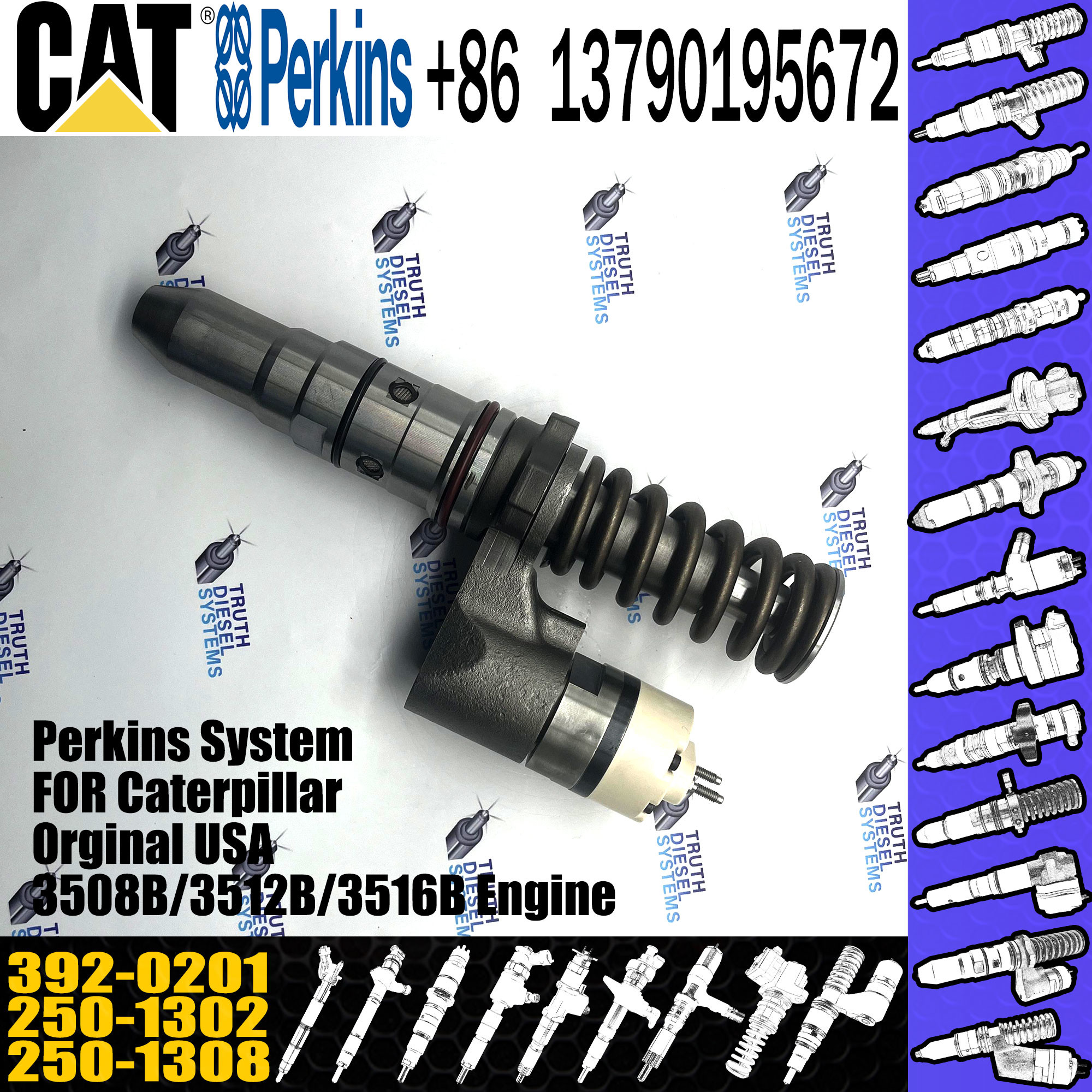 Huida 3512B 3516B engine fuel injector 250-1302 250-1308 392-0201 with genuine packing