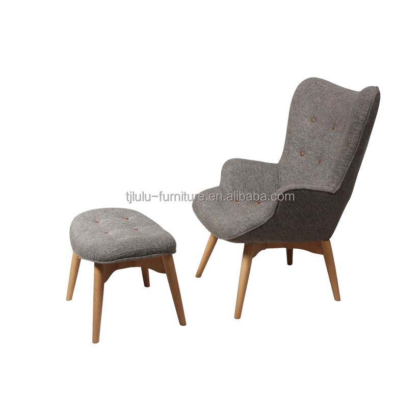 Wood Chairs Sofa Upholstered Chair Modern Solid Wood Leisure Lounge Chair with Stool Living Room Furniture