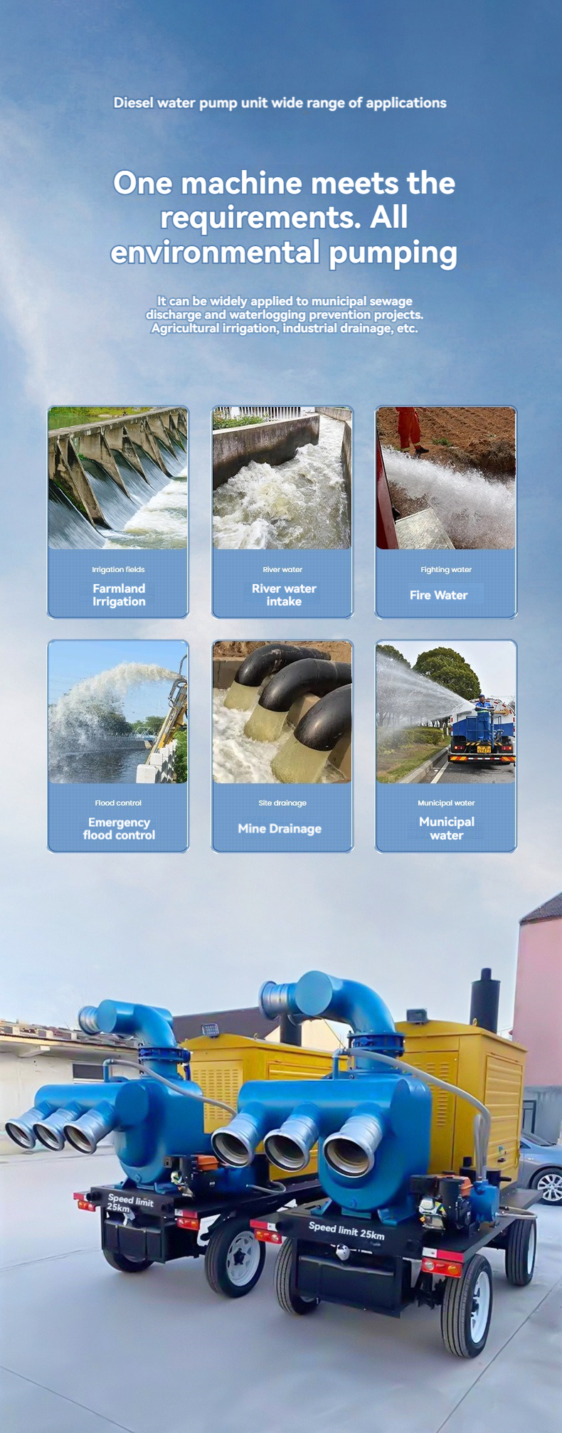 Self Priming Mobile Diesel Pump Truck Water Supply System for Farm Irrigation