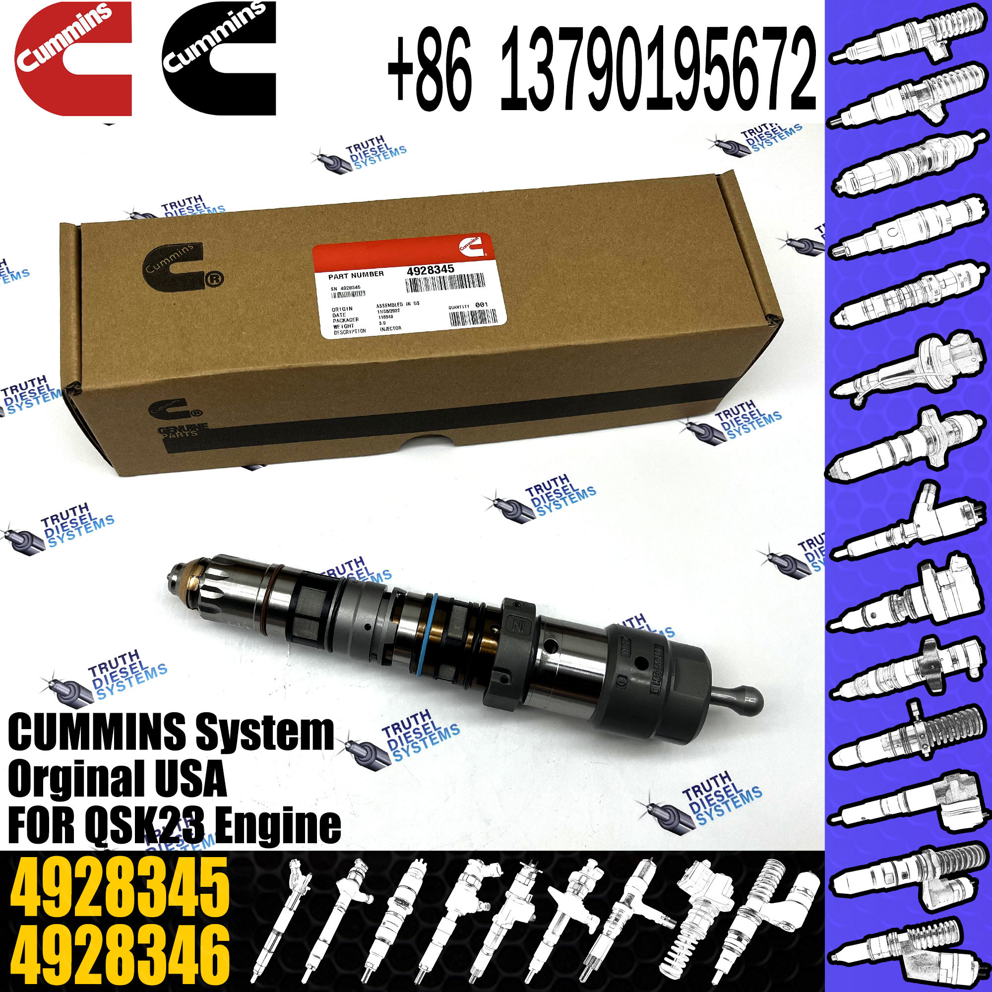 Construction Machinery Spare Parts Injector 3867762 4928345 4087886 4001830 For QSK23 Engine