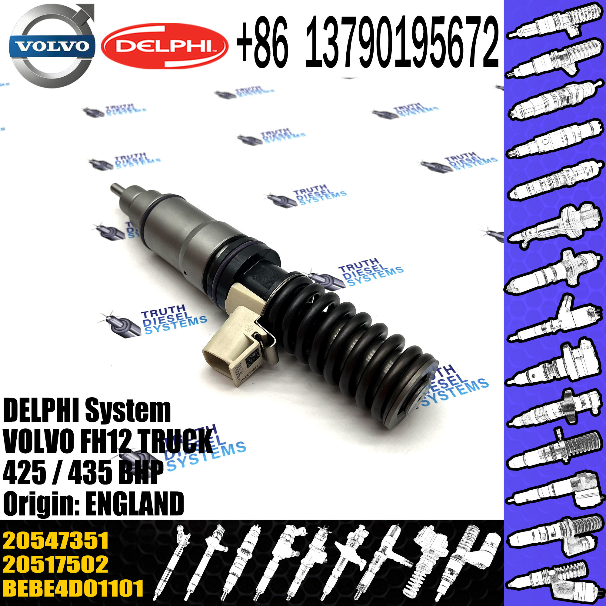 20547350 20547351 20555521 20564425 20564930 20569291 ELIC Engine Common Rail Fuel Injector 207012362 20714369 20747798