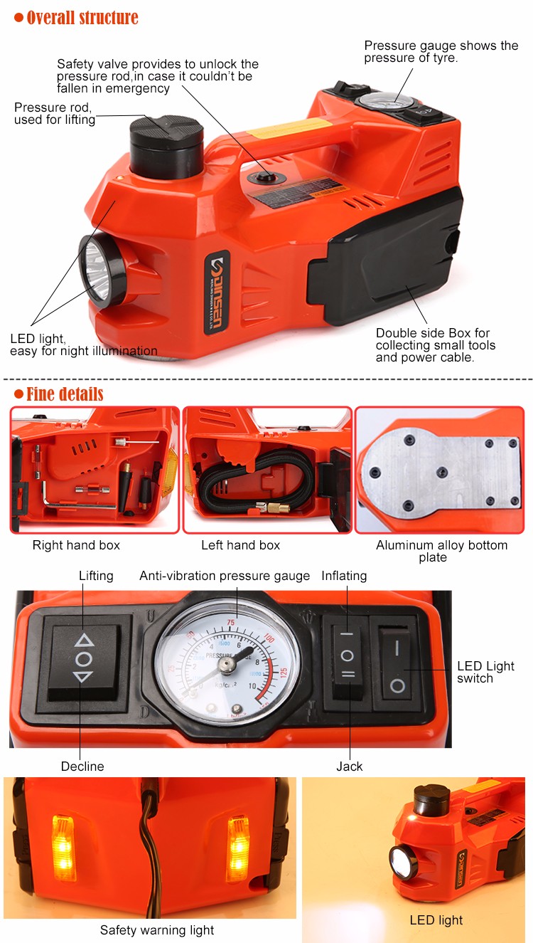 3 in 1 Electric Hydraulic Jack Kit Dual Function Jack With Safety Hammer