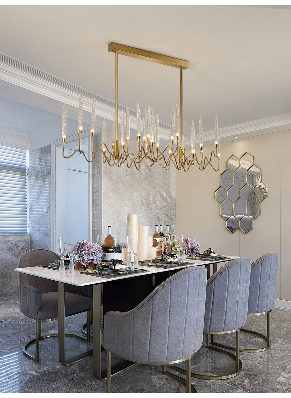 Rectangle Kitchen Chandelier for Living room Dining Room Luxury Crystal Candles ceiling hanging lights(WH-CY-188)