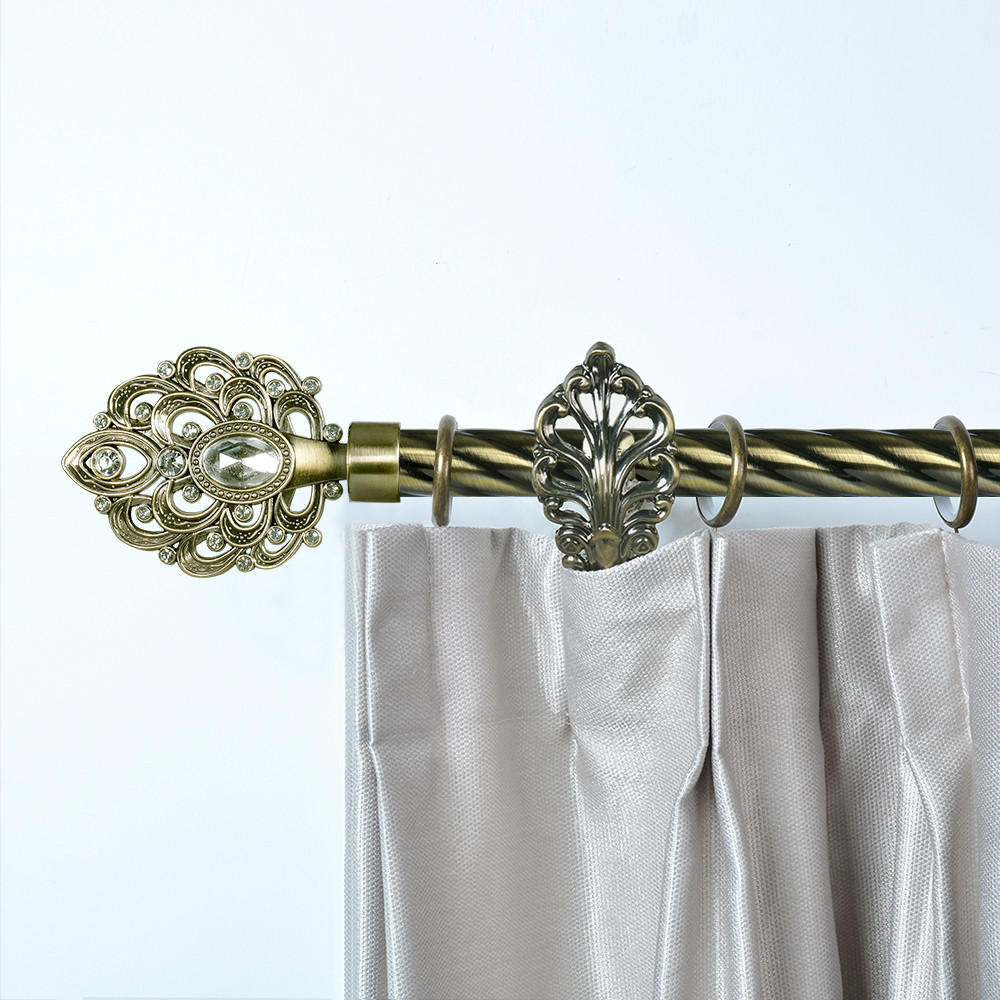 25MM Anti - Brass Color Curtain Rod Finial Iron Twisted Pipe Sets For Home Decor