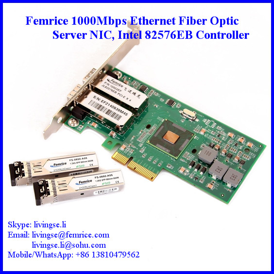 1Gbps Gigabit Ethernet Dual Port Server Network Card, SFP Slot, PCI Express x4, LC Fiber