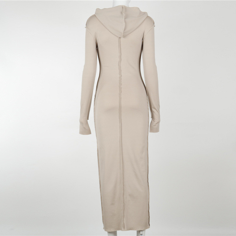 Casual Slim Fit Anti Wear Long Sleeve Hooded Maxi Dress For Fall Winter