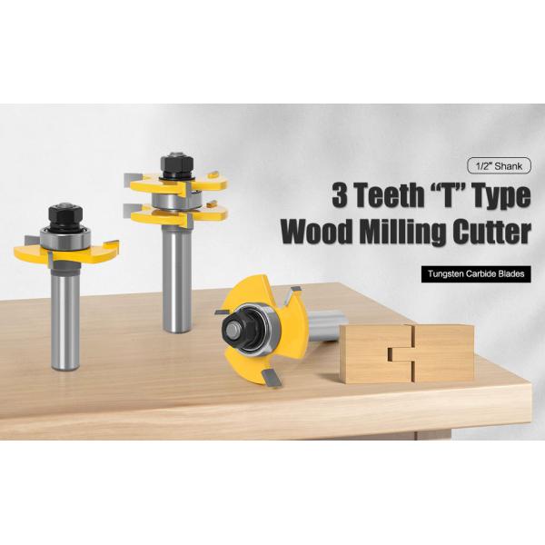 8mm 1/4''shank 1/2''shank 3 Tooth T-shaped Tenon Joint Knife Flat Panel Floor Knife Tenon Joint Knife Woodworking Milling Cutter