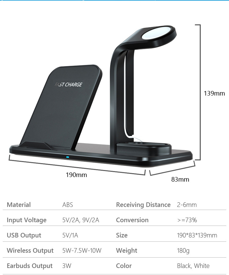 UCABLE 5W Multi Function 3 In 1 QI Wireless Charger