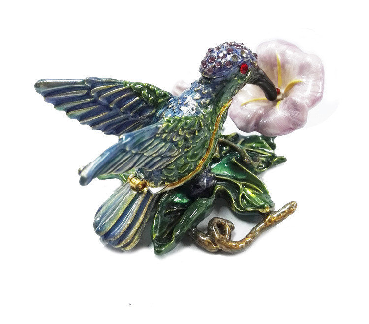 New hummer bejeweled rhinestone crystal bird enamel box hummer bird trinket box christmas gift box