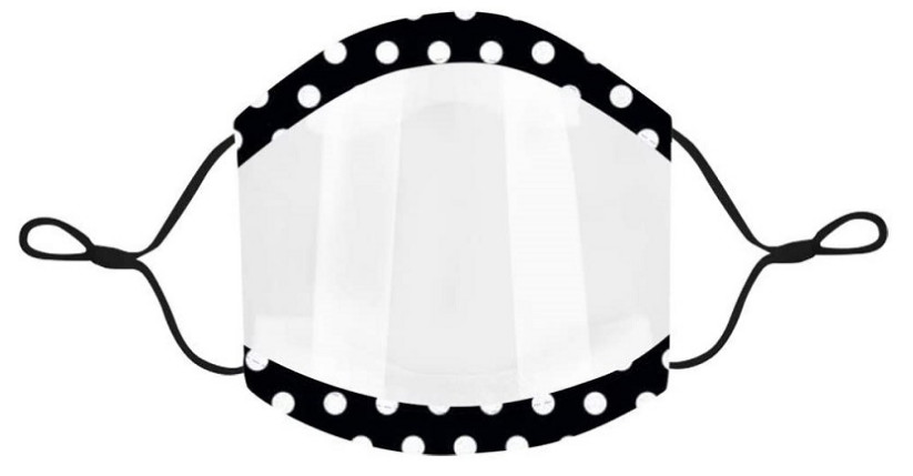 reusable face shield or face cover with transparent cover or clear window and visible mouth for deaf or hard of hearing