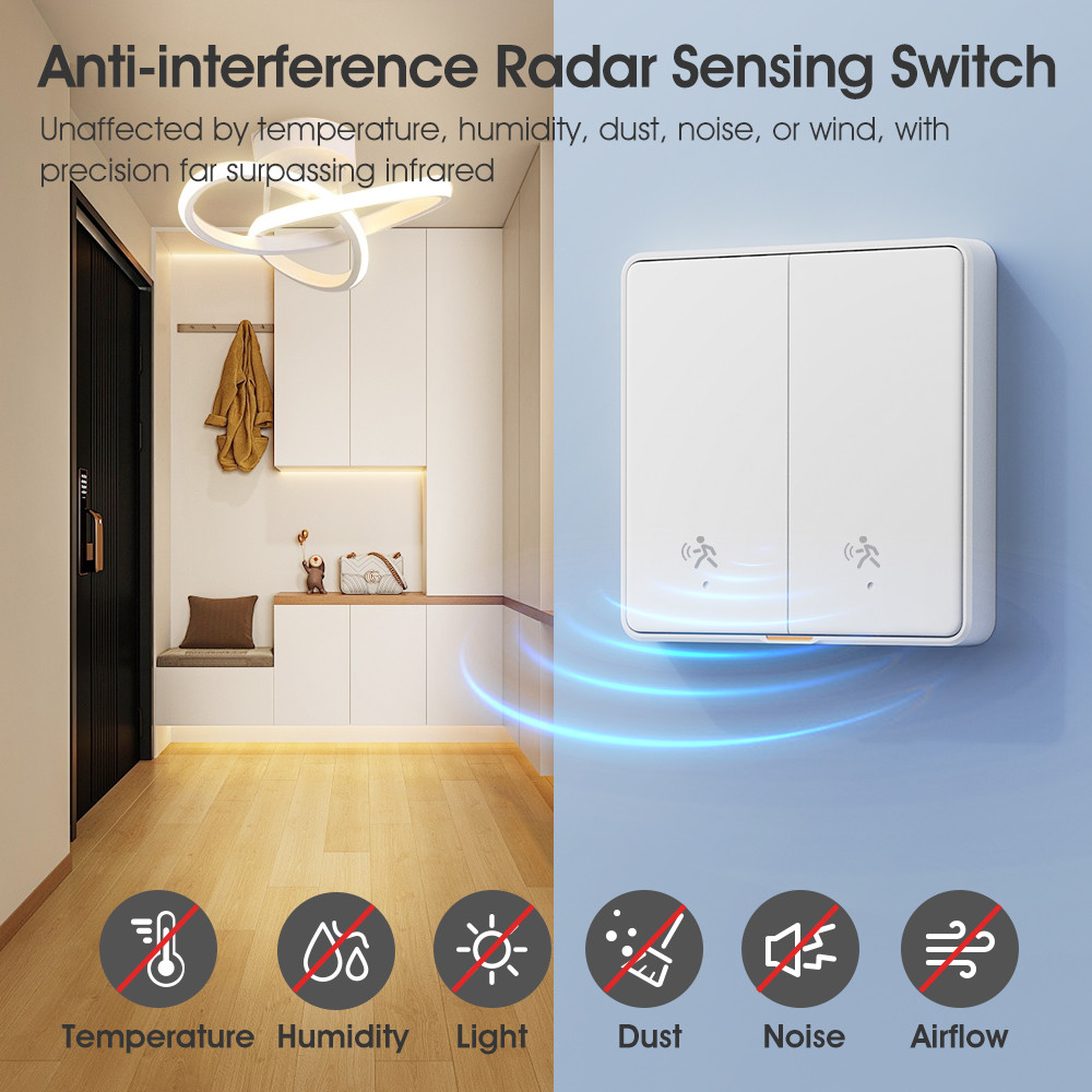 Tuya ZigBee Radar Motion Sensor Switch Sensing No Neutral Smart Home EU Wall Light Button Off No Capacitor Timing App