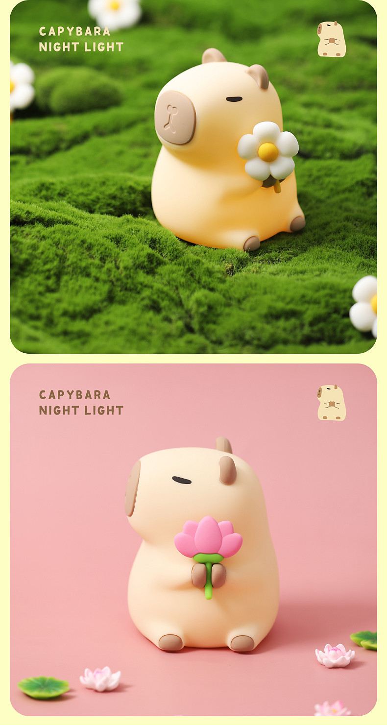 Funny Cartoon Capybara Night Light Tap Control 1200mAh Rechargeable Sleeping Night Light With 7 Changeable Color