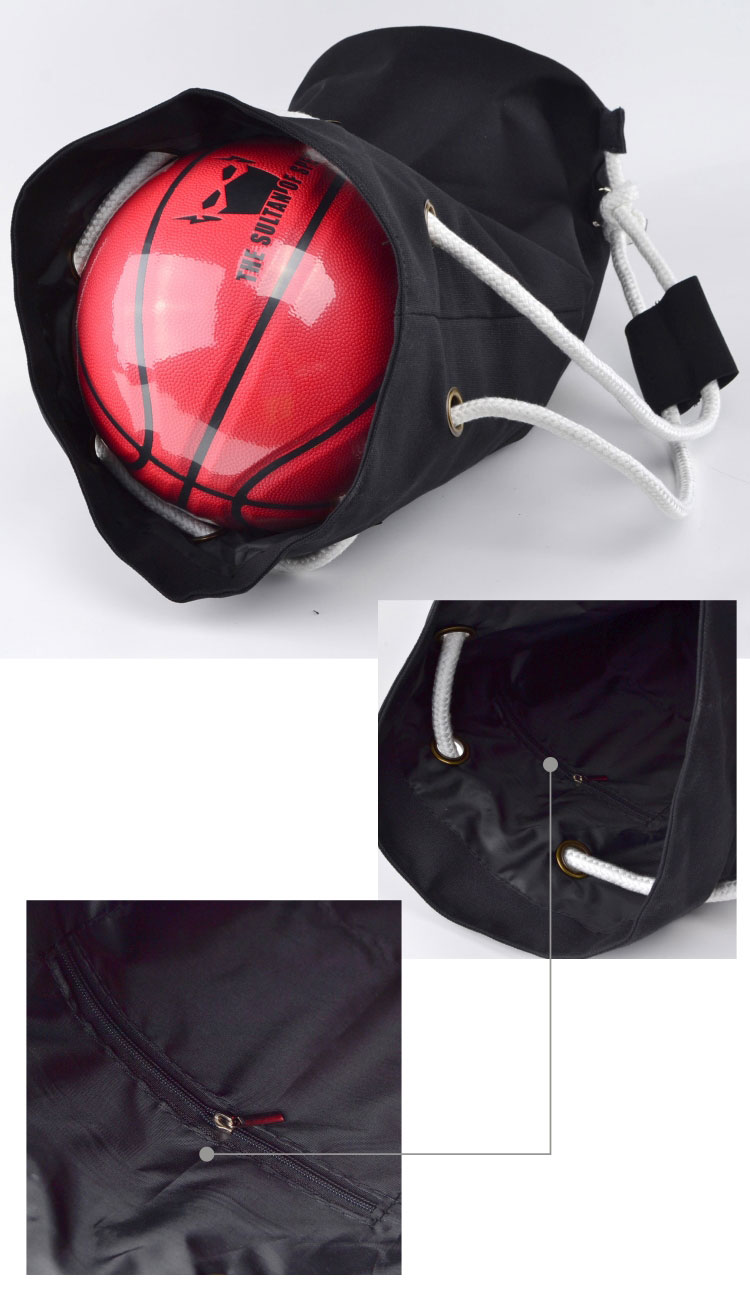 Large Capacity Canvas Sport Drawstring Bag Black Color 30 . 5 * 17 * 46CM