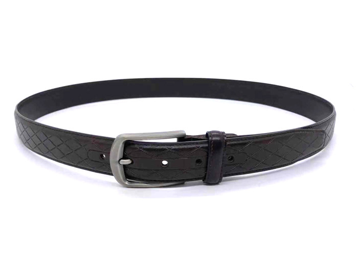 Black 35MM Embossed Mens Leather Dress Belt For Pants