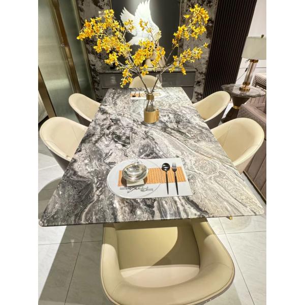 Italian Venetian Brown Marble Luxury Dining Table | Silver Gray Veins for Modern Interior