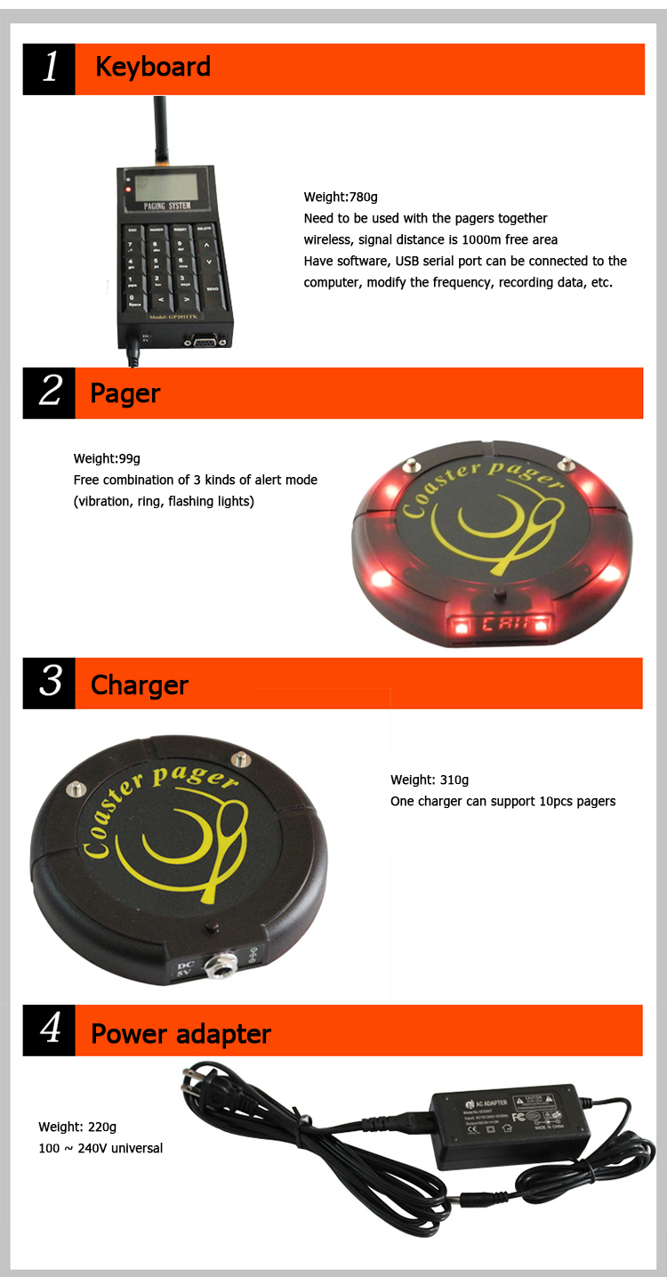 Wireless rechargeable new design long range pocsag program coaster pager system