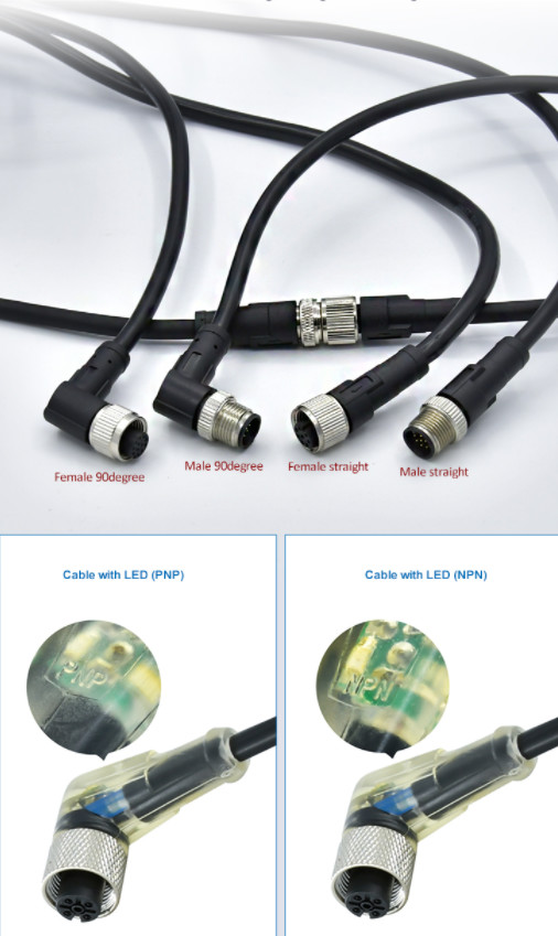 Right Angle M12 To M8 Connector Female Male PUR PVC Waterproof Cable Connector