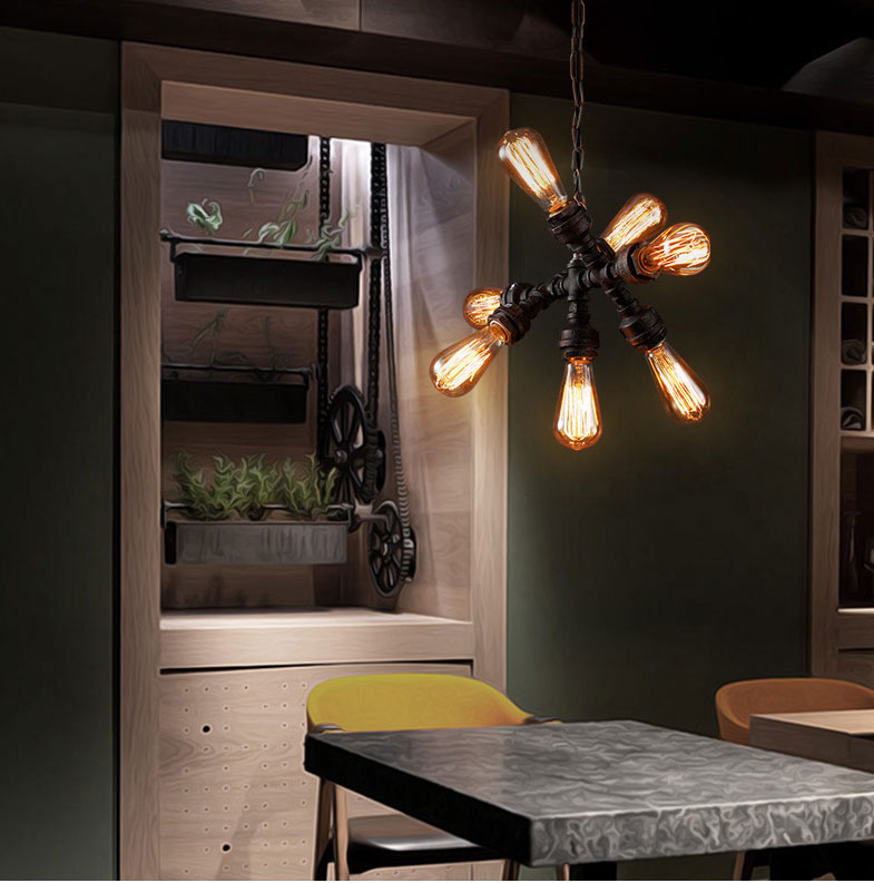 Loft Industrial Style Retro Water Pipe Chandelier Restaurant Aisle Coffee Shop Iron pendant lamp(WH-VP-222)