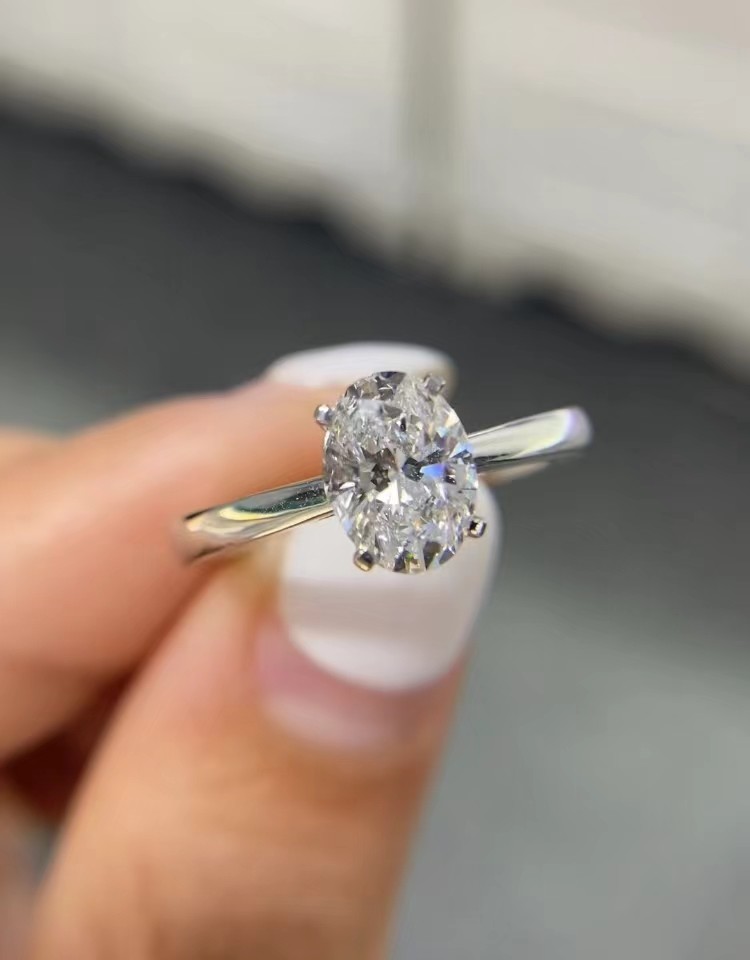 White Oval Diamond Ring Engagement Wedding Rings Lab Grown Diamond Rings