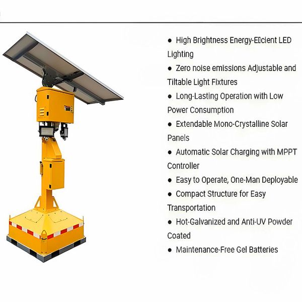 Mobile Solar Light Tower LED Illumination Temporary Worksites Simple Solar Light Tower