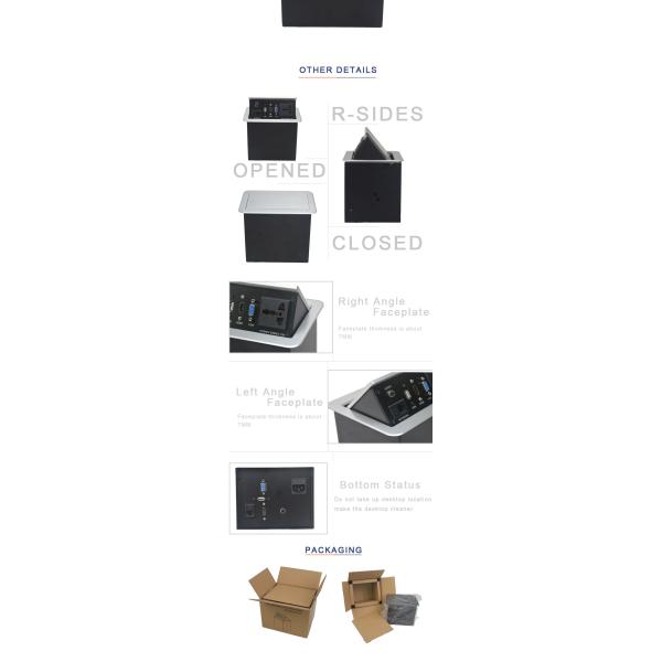 Aluminum Alloy Black Table Flip Up Multimedia Jack With Rounded Corner