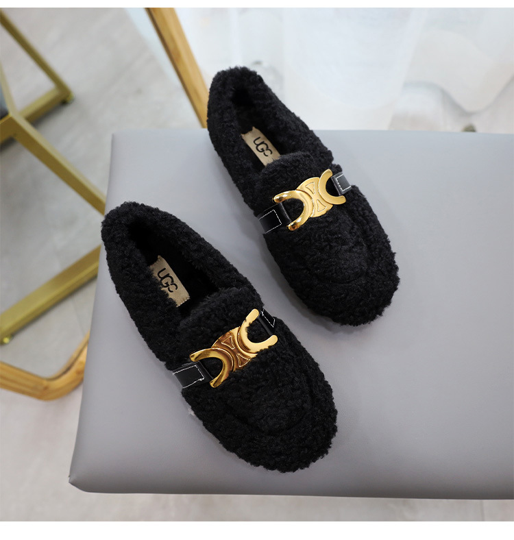 Low Heeled Scoop Lamb Wool Shoes Plus Velvet Warm Cotton For Autumn And Winter