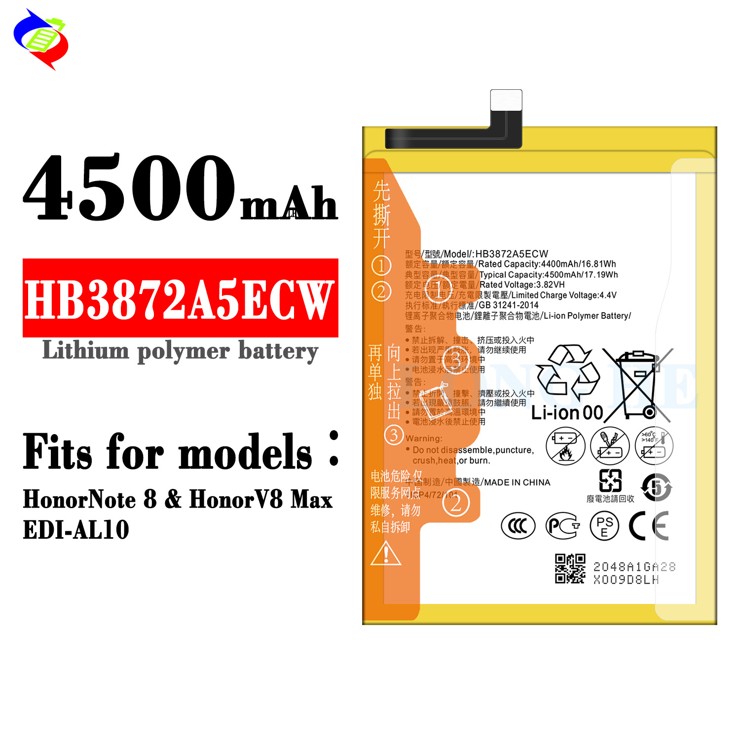 Long-Lasting 4500mAh HB3872A5ECW Mobile Phone Battery for Honor Note 8