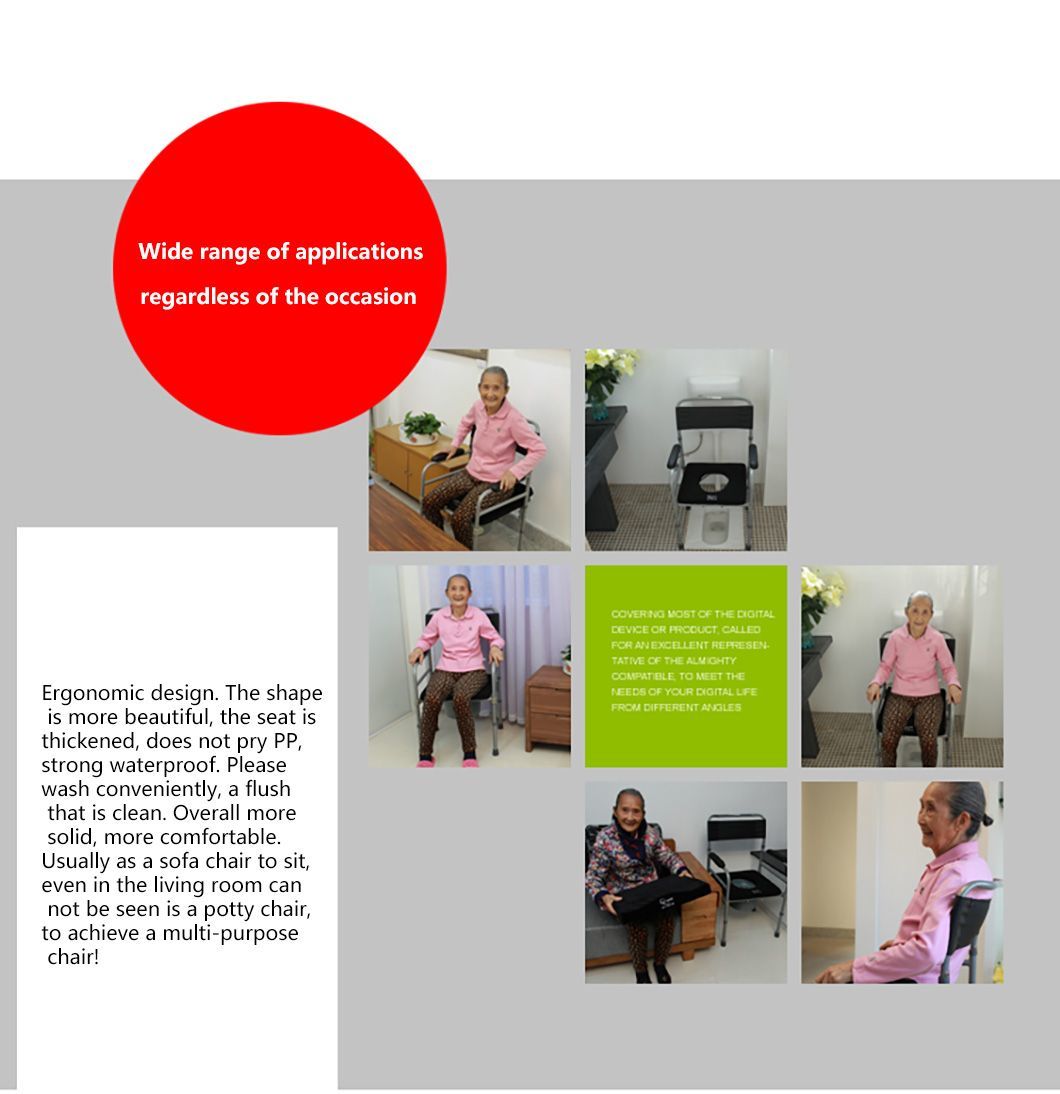 Height Adjustable Commode Toilet Chair Folding Commode Chair for Elderly Disabled
