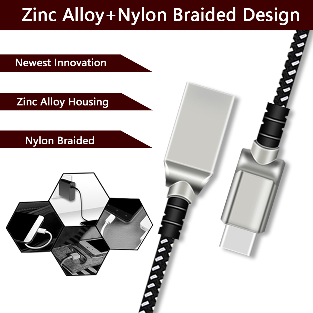 Mobile Phone Type C Led Usb Sync Cable High Speed Fashionable Nylon Braided