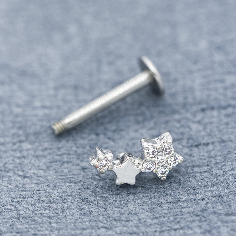 Star Threadless Vertical Labret Piercing Jewelry Stainless Steel 1.2x8mm