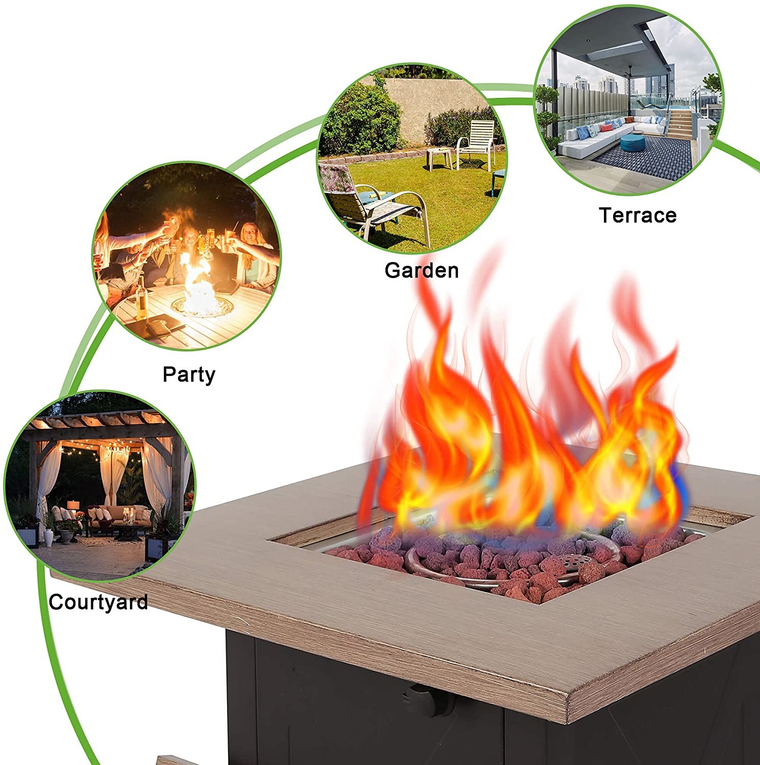 28 Inch 50000 BTU Propane Brazier Square Gas Fire Pit Table With Cover