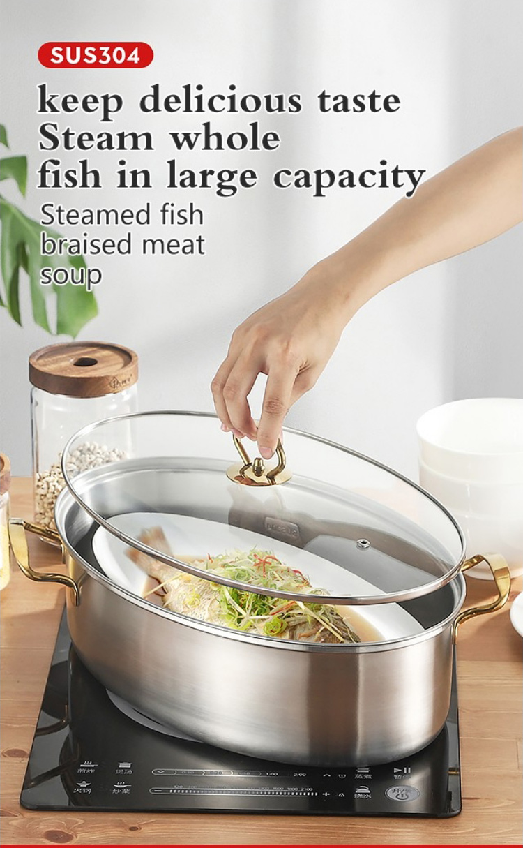 Multi Purpose Cooking Stainless Steel Fish Steamer Thickened