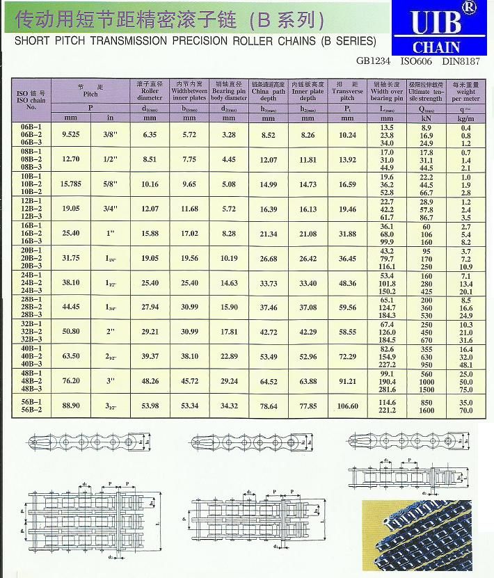 B series standard short pitch transmission precision roller chains