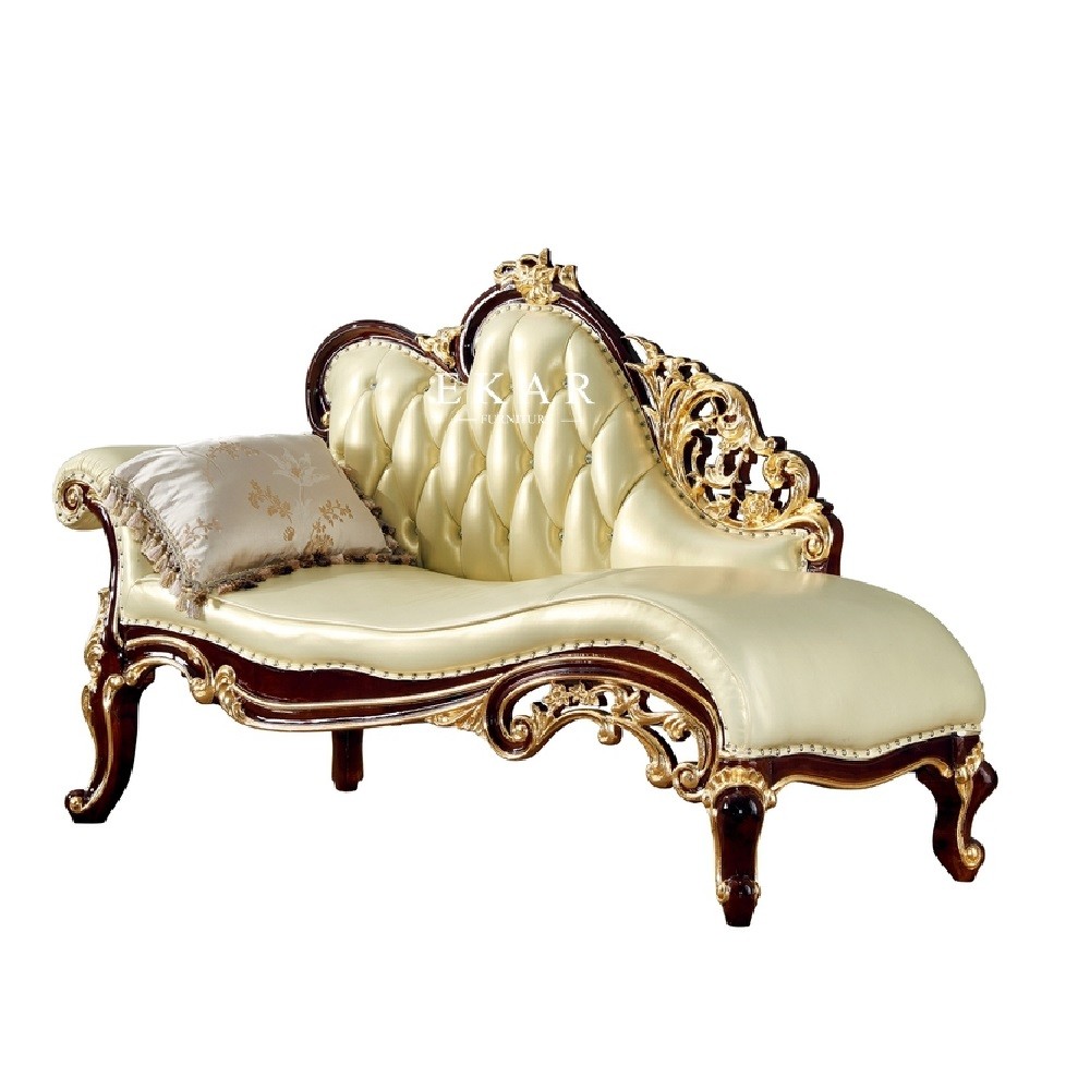 Luxury Furniture Carved Living Room Leather Classic Italian Chaise Lounge