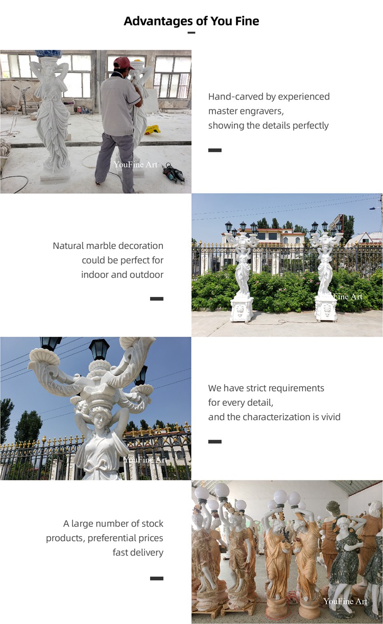 Hand Carved Garden Marble Angel Lamp Statue Outdoor