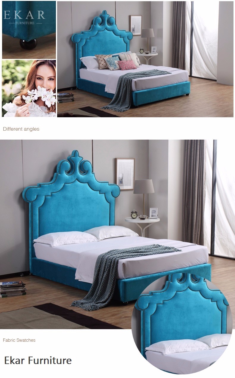 Wooden Bed Models Blue Upholstered Headboard Royal King Size Bed